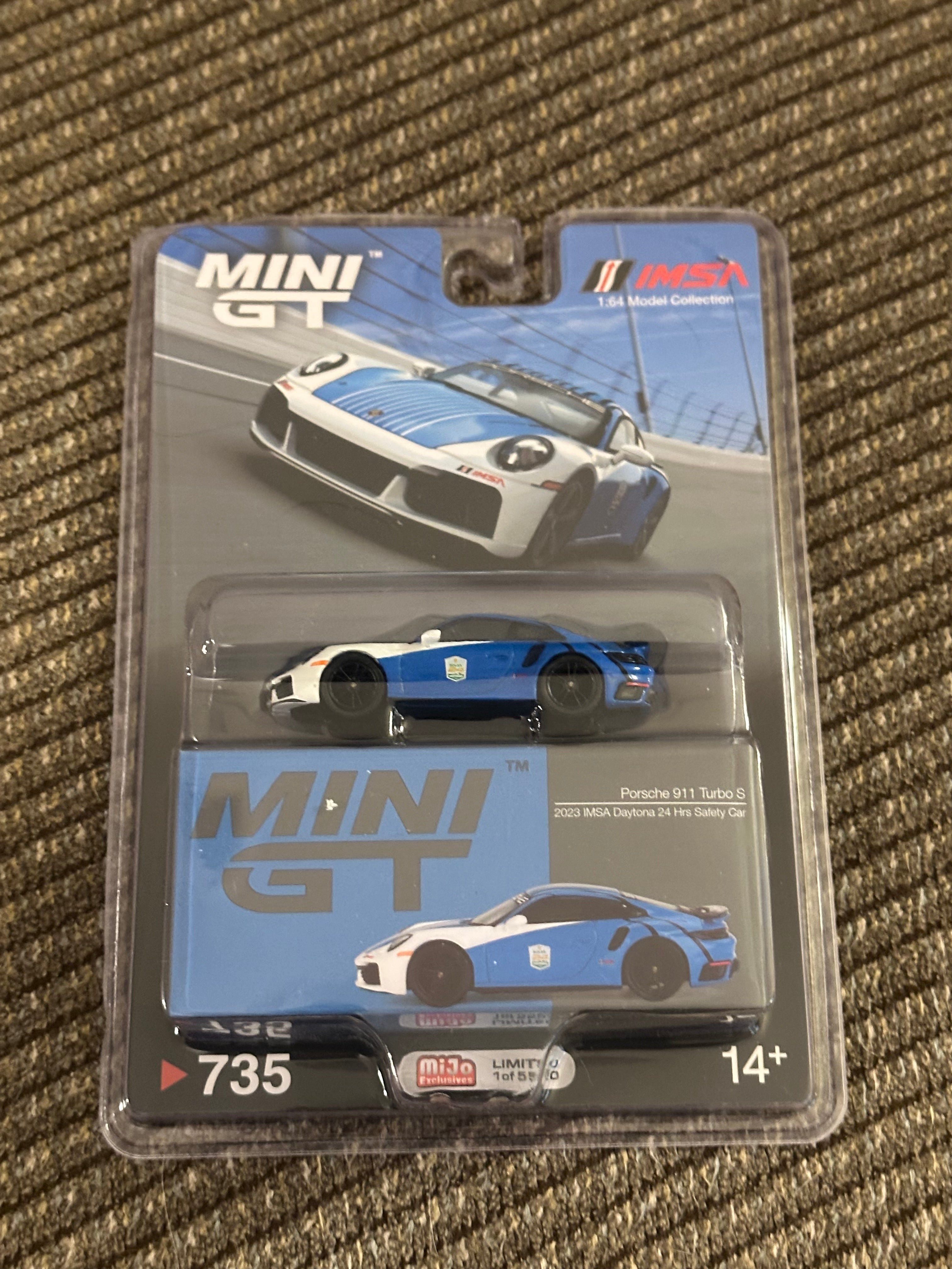 MINI GT Porsche 911 Turbo S IMSA Daytona Safety Car – #735 MiJo Exclusive 1/64 (Factory Sealed)