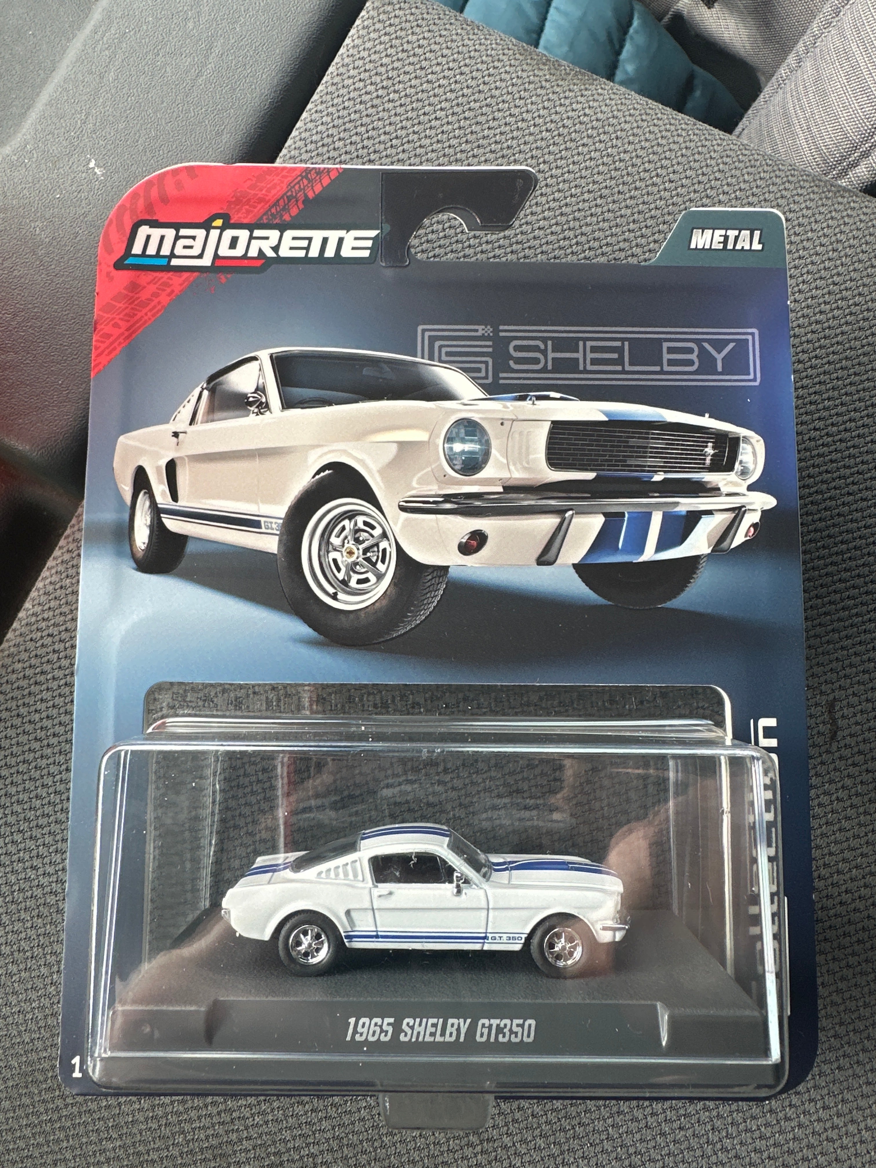 Majorette 1965 Shelby GT350 Diecast – White w/ Blue Stripes – Sealed