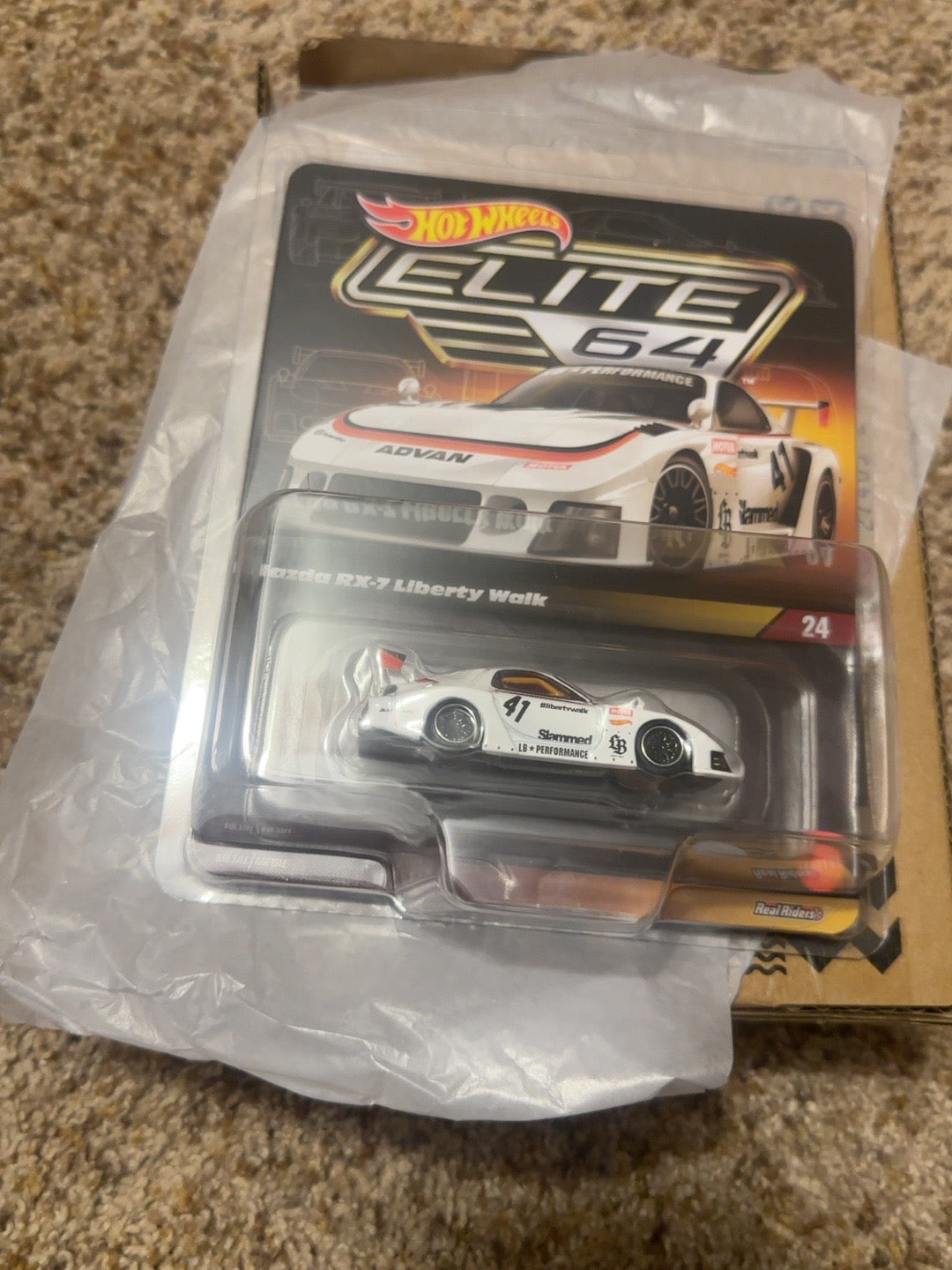 White Hot Wheels Elite 64 Mazda RX-7 Liberty Walk #24 in package