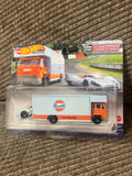 Original photograph Gulf Porsche Team Transport racing car and Gulf box truck #41