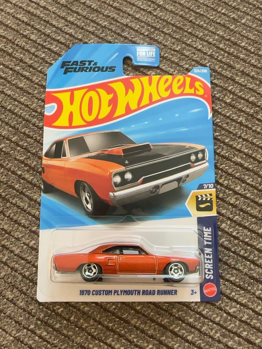 Hot Wheels orange 1970 Custom Plymouth Road Runner Fast and Furious carded